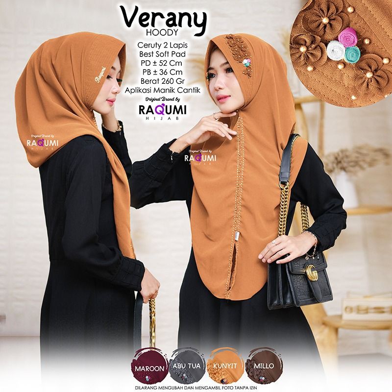 VERANY ORIGINAL RAQUMI HIJAB | JILBAB HOODIE RAQUMI HIJAB | KHIMAR MINI RAQUMI
