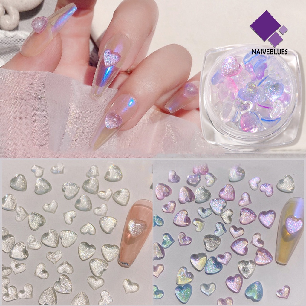 Naiveblue 1 Kotak Dekorasi Nail Art 3D DIY Bentuk Hati Bahan Resin Anti Air