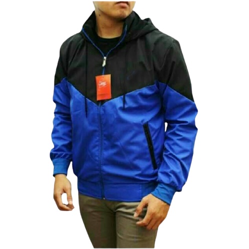 INDO - Jaket Parasut Olahraga Kombinasi | Jacket Lari Jogging Pria/Wanita Biru Hitam