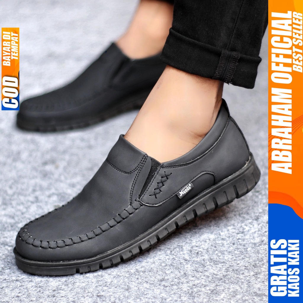 Sepatu Kasual Pria Casual Formal Slip On Kulit Pu Kerja Hitam Coklat BLENO ABRAHAM