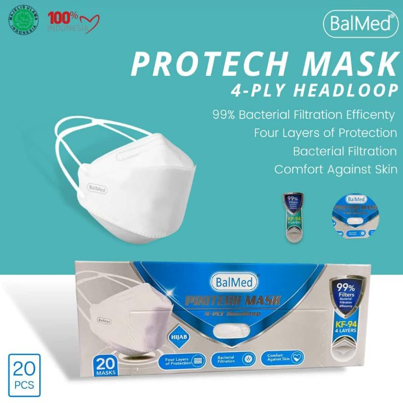 BALMED KF94 Headloop BFE 99.77%  Masker Medis Hijab Original KF 94 Balmed isi 20 Pcs