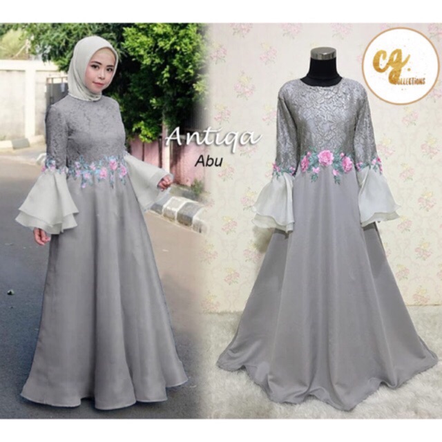 Asli Gamis Gaun Antiqa Bordir Muslimah Dress Pesta Kekinian