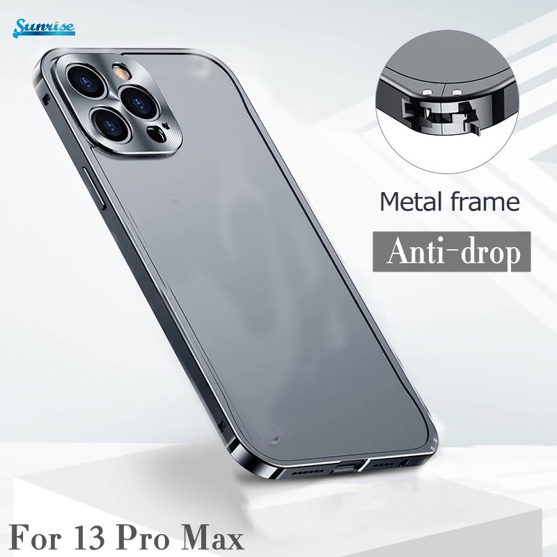 Casing iPhone 13 Pro Max Bentuk Kotak Bahan Logam Matte Translucent Tahan Gores