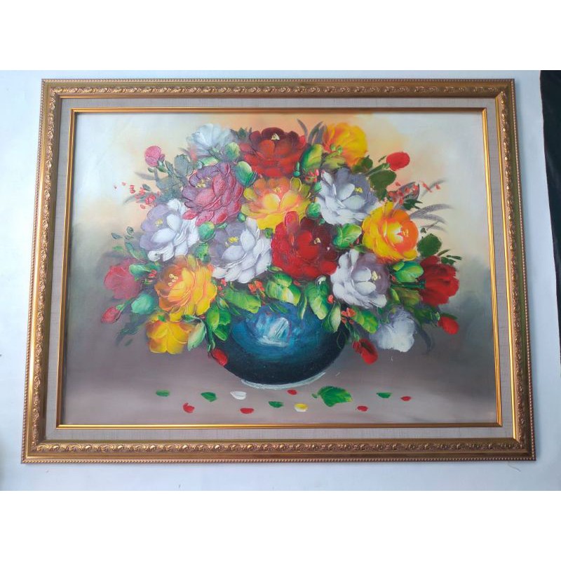 termurah lukisan bunga mawar dan bingkai ukuran 60x80cm