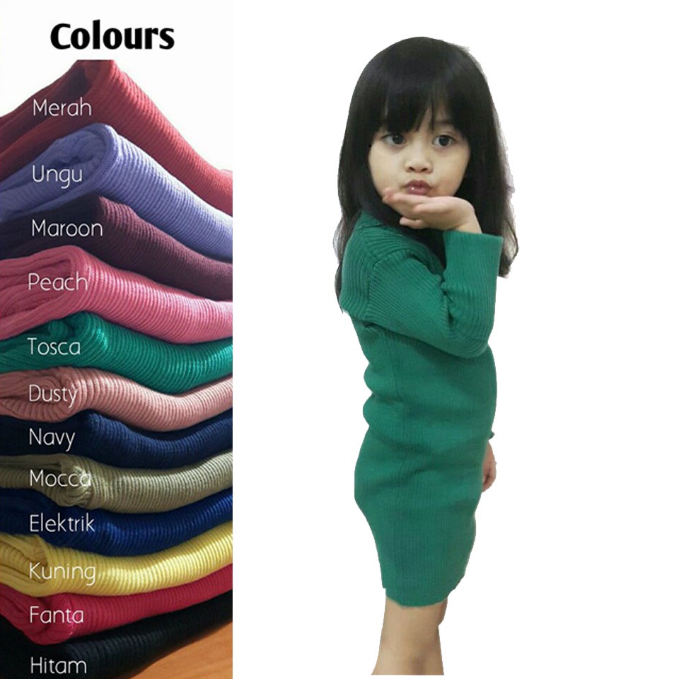 DRESS RAJUT ANAK PEREMPUAN 4-6th tangan pendek Turtleneck By Galleraj.id