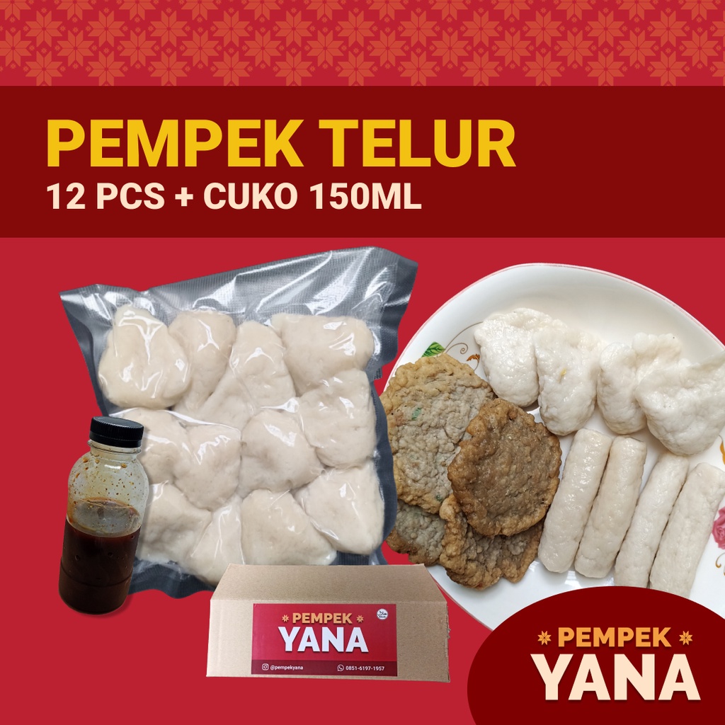 

PEMPEK PALEMBANG TELUR Paket Frozen 12 pcs + 1 Botol Cuko 150mL - PEMPEK YANA