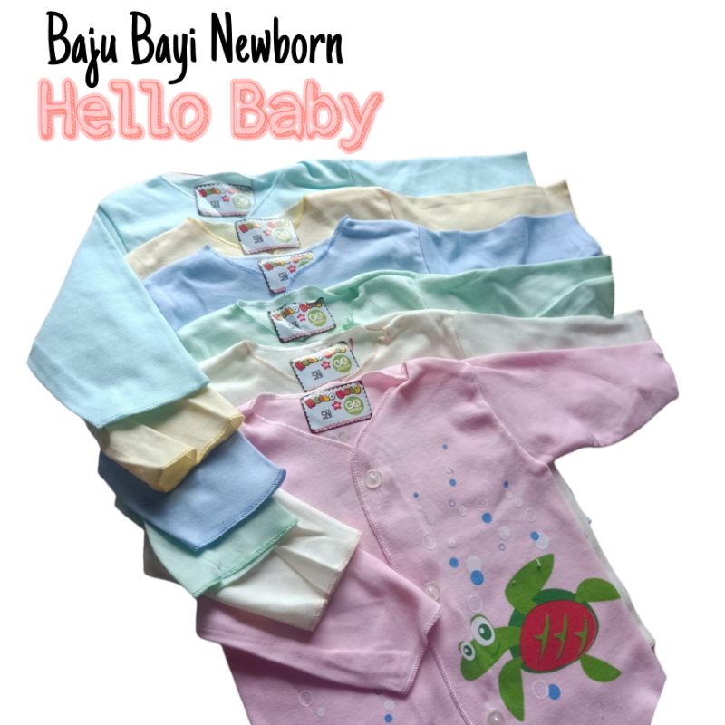 HELLO BABY - 6 PC Baju Bayi Newborn Kancing Depan Lengan TANGAN PANJANG BERMOTIF-1