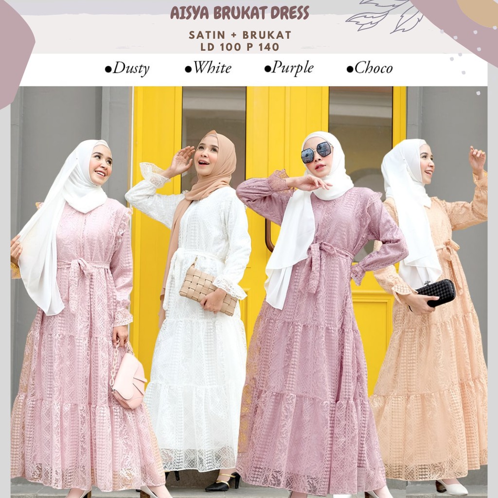 Aisyah Brocade Dress Vol 1/Dress Lilac/Dress Brukat LD 100 dan Ld 110/Gamis Brocade/Gamis Aqiqah