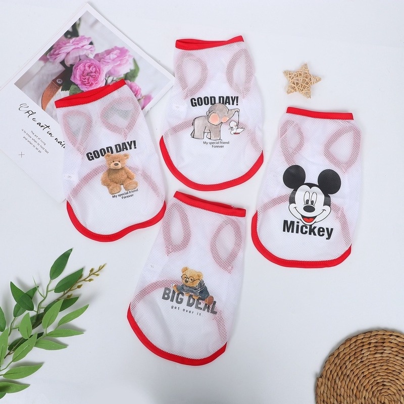 Rompi Anjing Motif Kartun Mickey Mouse Beruang Bahan Mesh Breathable Untuk Musim Panas