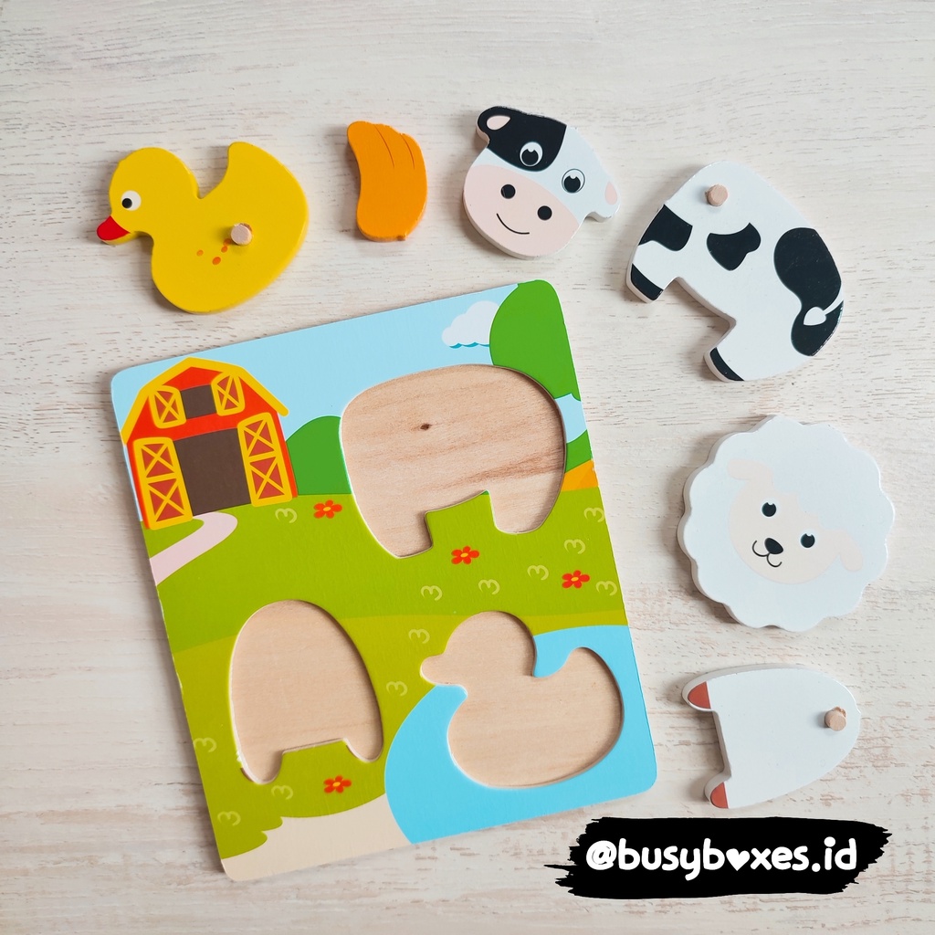 [busyboxes.id] Mainan Edukasi Puzzle Animals Farm Wooden Toys Wooden Puzzle Knob 3D Puzzle Mainan Montessori