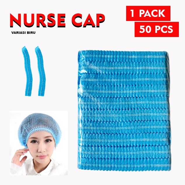 Nurse Cap Topi Penutup Kepala Pelindung Rambut 1 Pack 50 Pcs