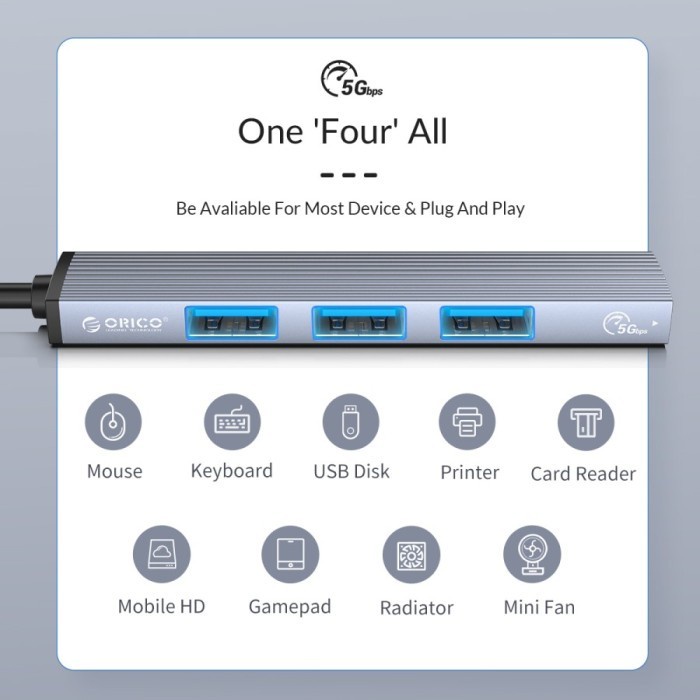 Type-C Hub  ORICO AH-13 to USB 3.0 ORICO 1 port USB 2.0 3 port- AH-13