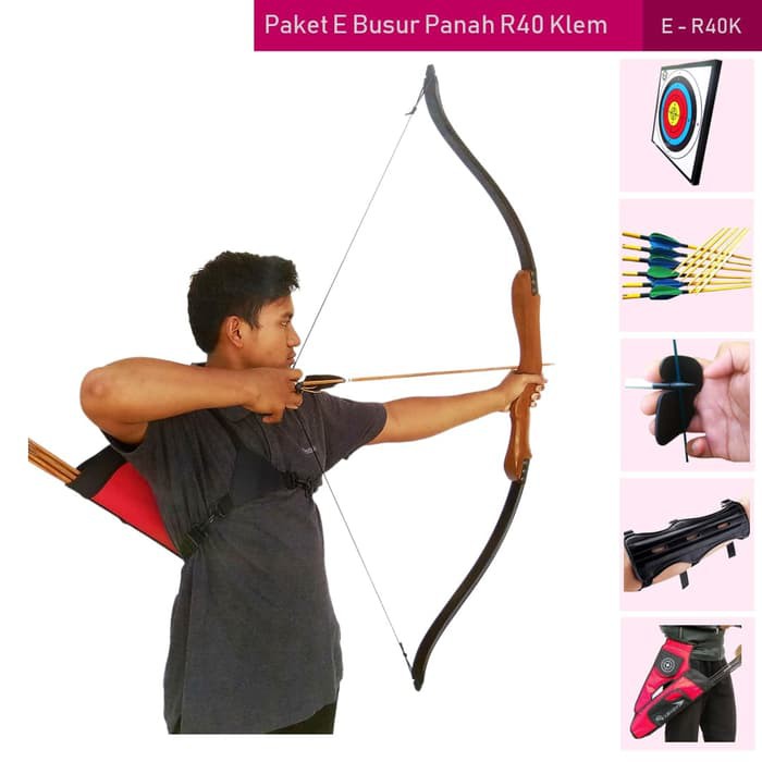 Jual PAKET E BUSUR PANAH R40K+TARGET+ARROW+ARM GUARD+FINGER TAB+QUIVER