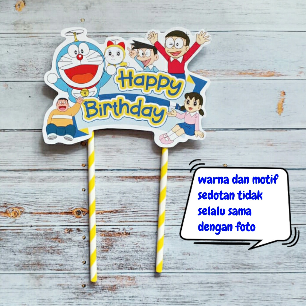 cake topper sedotan hiasan kue ulang tahun karakter doraemon