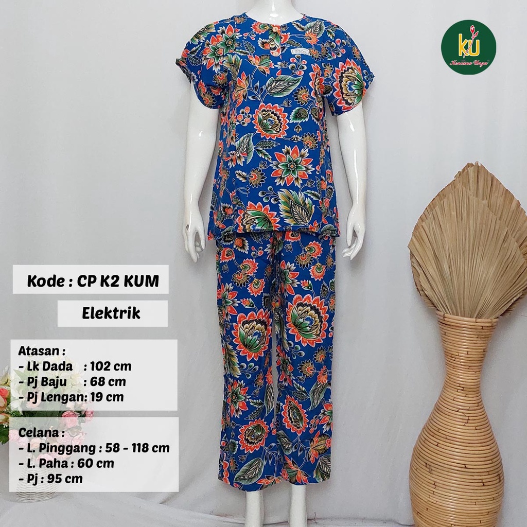 COD SETELAN BATIK KENCANA UNGU ASLI | Baju Santai Tidur Wanita Setelan Celana Panjang Piyama Motif-Elektrik D