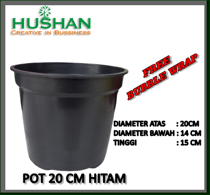 Pot Bunga Plastik 20 Warna Hitam Polos DA 19 Cm DB 14 Cm Tinggi 15 Cm