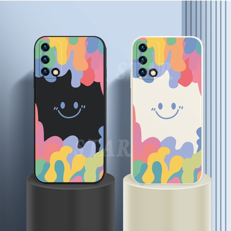 Redmi 10 Note 10Pro Xiaomi Poco X3 GT X3Pro X3NFC M3 Redmi 9T Note 8 Pro Note 7 Note 9 Pro Note9S Casing Ice Cream Color Smiley Square Silicone Phone Case R&amp;J