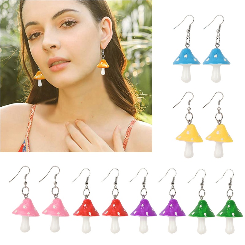 5 / 6 Pasang Anting Bentuk Jamur Bahan Resin Plastik