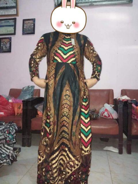Gamis Etnik Wanita Motif Batik Lawasan Bahan Sanwosh Gliter Premium S M L Xl