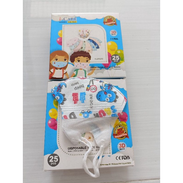 masker  anak DUCKBILL 3ply motif kids earloop 25pc( DB ANAK 25PC FREE BOX higenis kids)