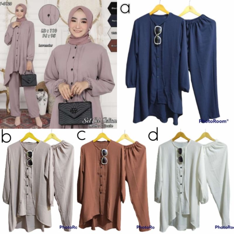 SETELAN CELANA POLOS TUNIK PAKAIAN WANITA BAJU MUSLIM SETCEL CRINKLE