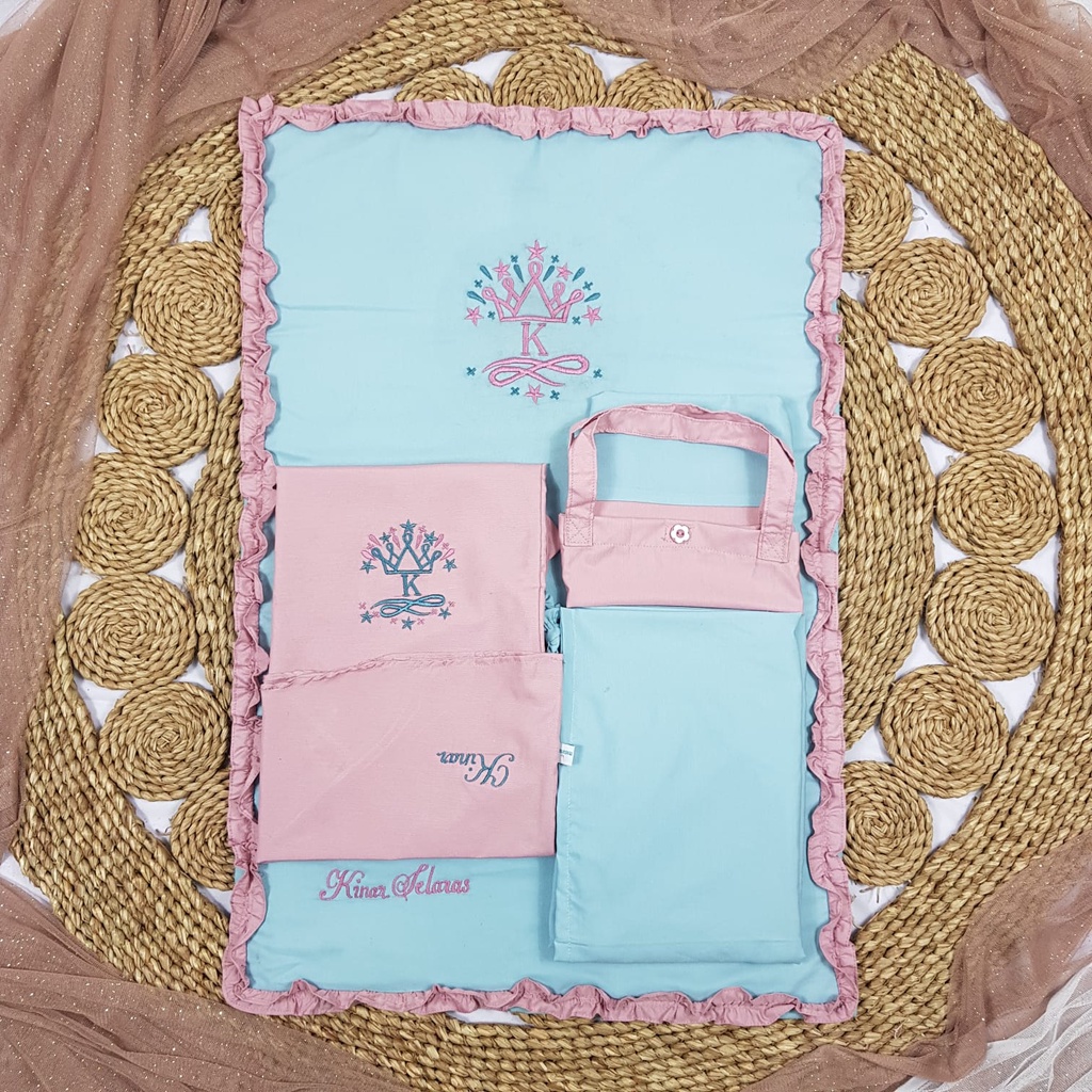 MUKENA SET SAJADAH COUPLE ANAK DEWASA CUSTOM BORDIR NAMA ADREENA/ MUKENA SAJADAH