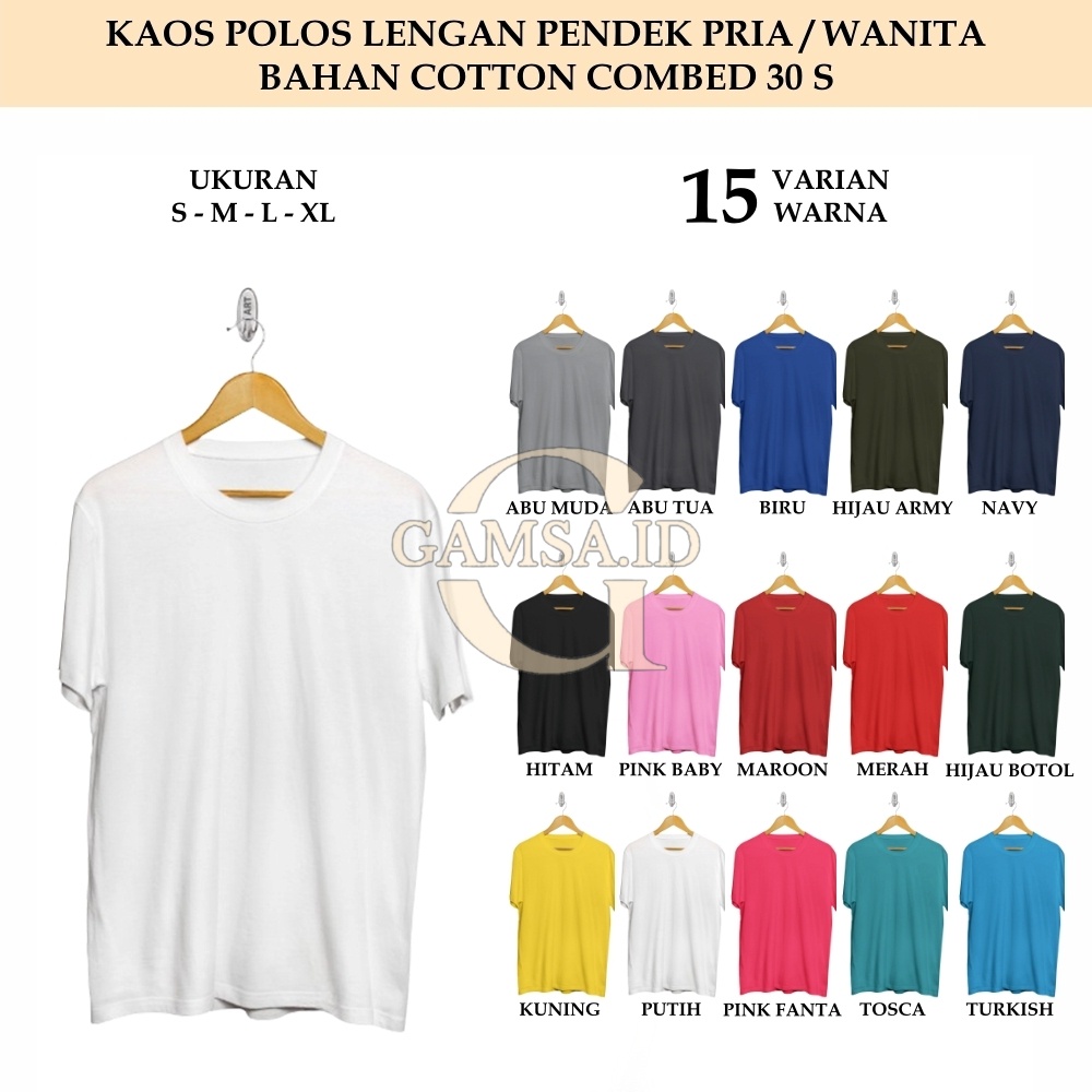 COD - KAOS POLOS PRIA WANITA BAJU PENDEK TSHIRT BAHAN COTTON COMBED 30 S