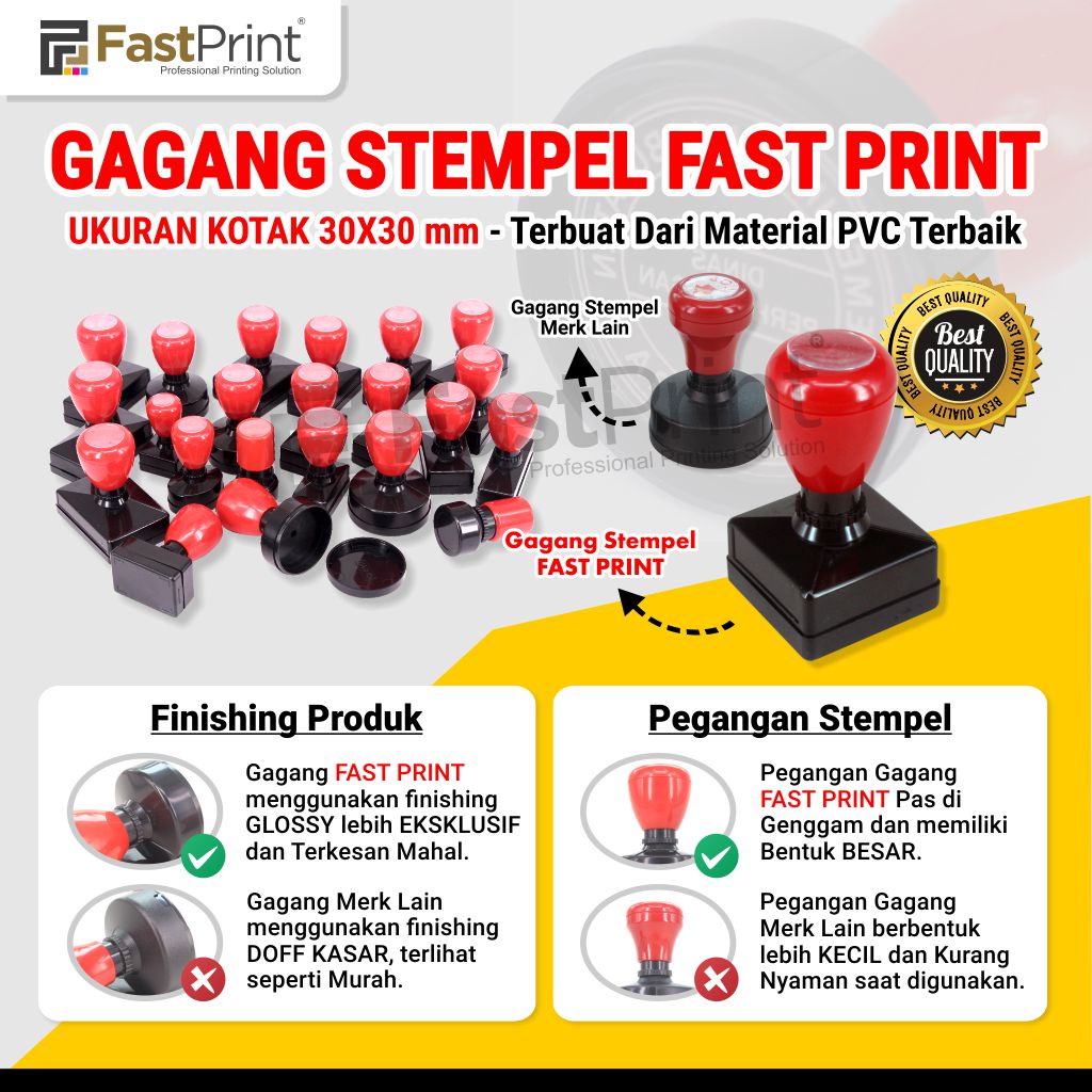 Gagang Stempel Flash Kilat Warna Ukuran Kotak 30 30 30x30MM