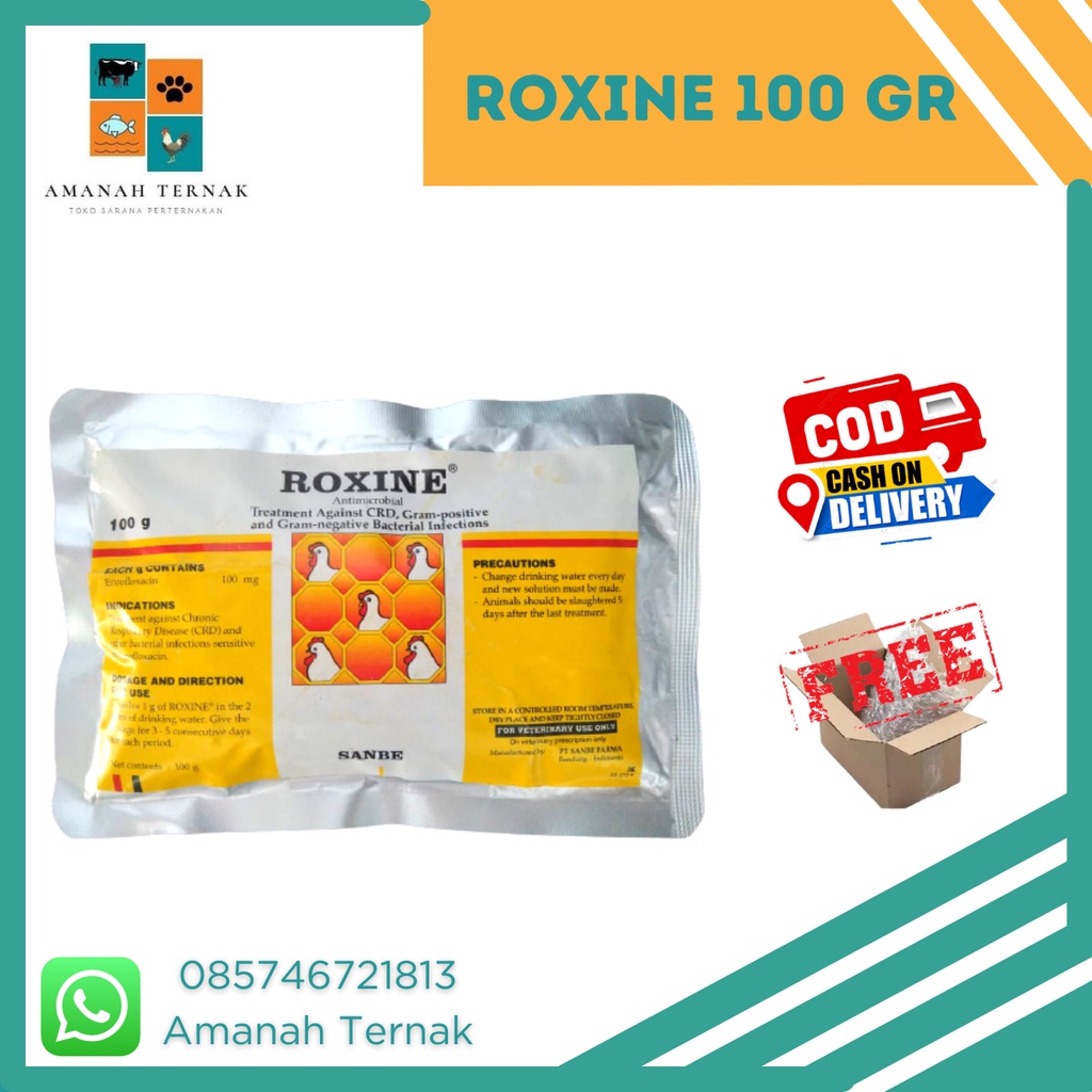 ROXINE 100 gr - Obat Sakit Pernafasan Persendian Pencernaan Hewan Enrofloxacin Ngorok Cekres