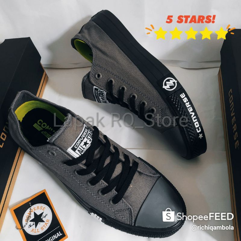 Sepatu Sneakers Terbaru Converse Chuck Taylor ll low pendek army black ox AbuabuSepatu Casual Converse All Star CT Abu Abu Undefeated Premium