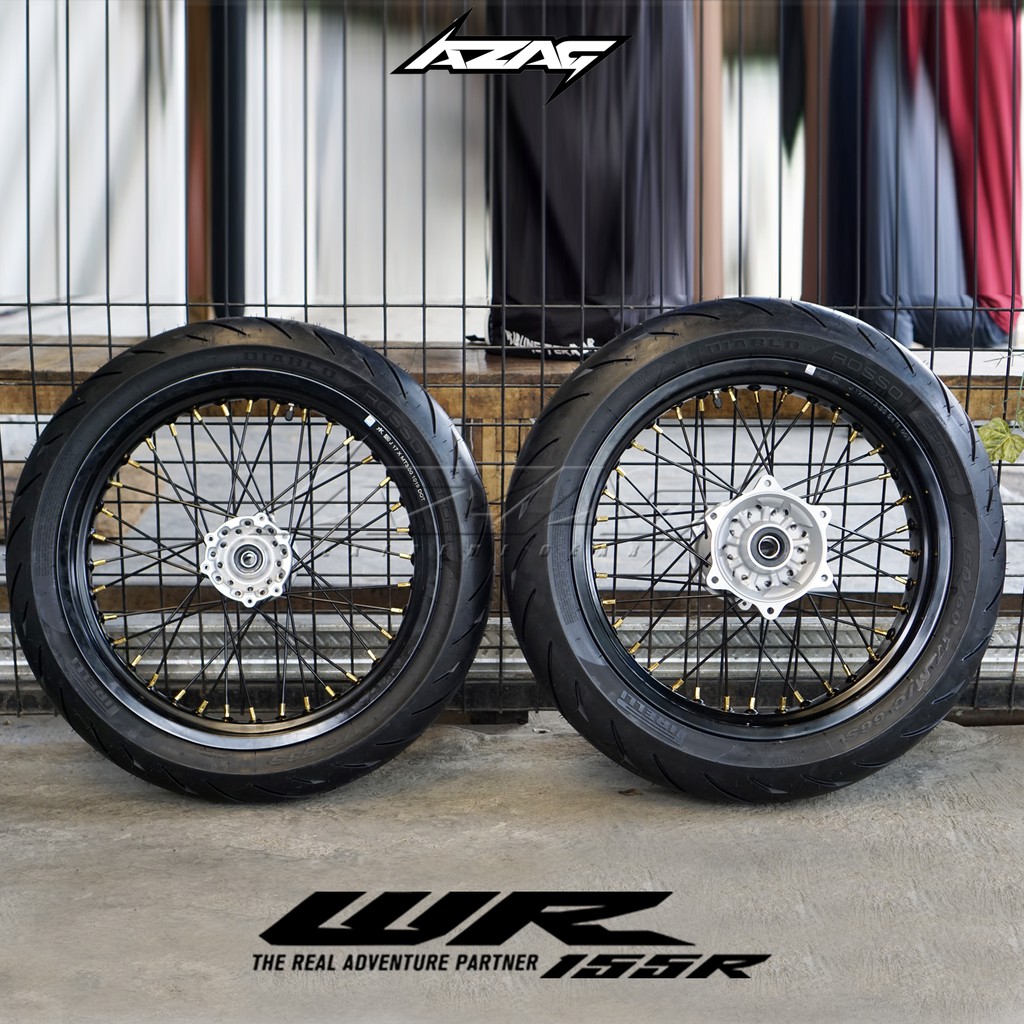 BANSET/BAN SET SUPERMOTO TUBELESS YAMAHA WR155 VELG TK RACING 17/300 17/350 TROMOL ORIGINAL BAN PIRE