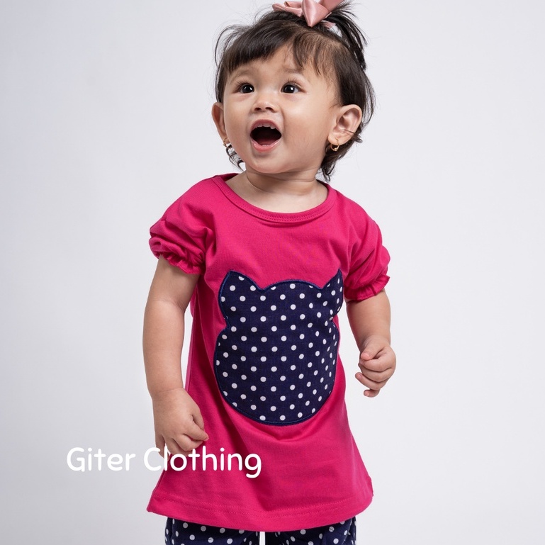 Setelan Anak Perempuan Gambar Beruang Set Kids Bahan Katun combed - Baju Anak Perempuan