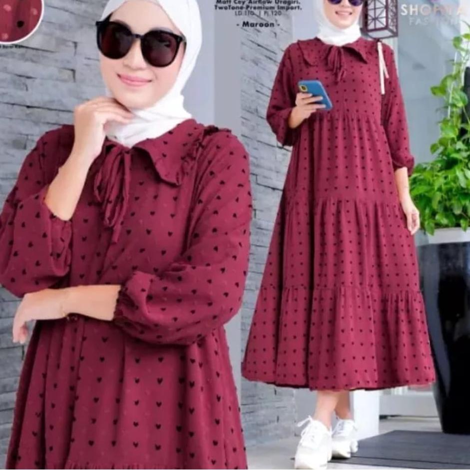 VIRALL,,,, gamis ruby crinkle Airflow Uragiri 2022 / Midi Dress Dotty Gamis Home Dress Busui Katun C