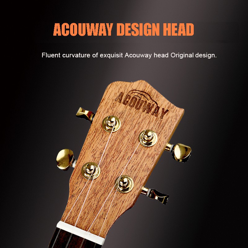 Acouway Ukulele Concerto/Konser 24 Inch Africa mahogany body 18:1 Gear head with bag and accessories