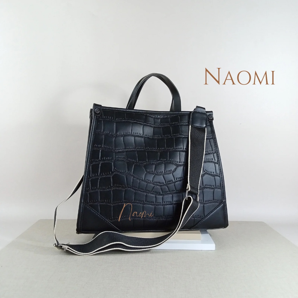 NAOMI - Laurece Hand Bag Motif Croco 4 variasi mix canvas strap- Cross Bag Import - Tas harian - Daily bag - tas formal - Tas Kerja Kulit Sintetis - Fashion Bag Wanita - Tas Traveling - Tas Naomi - Naomi Bag