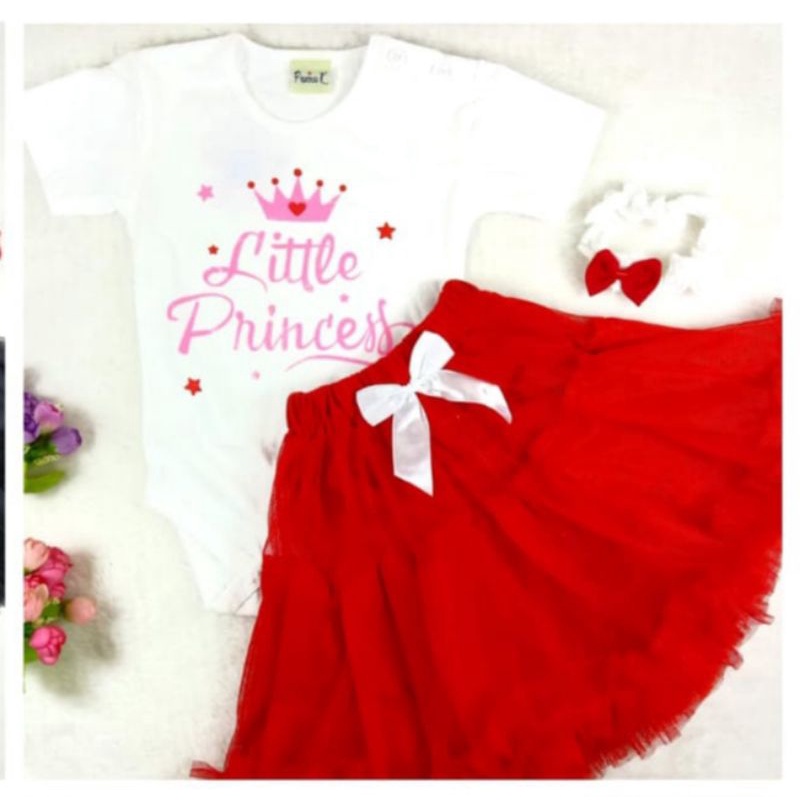 Baju Bayi Perempuan Setelan Jumper rok tutu 0-18 Bulan FREE BANDO pink tutu motif little princess