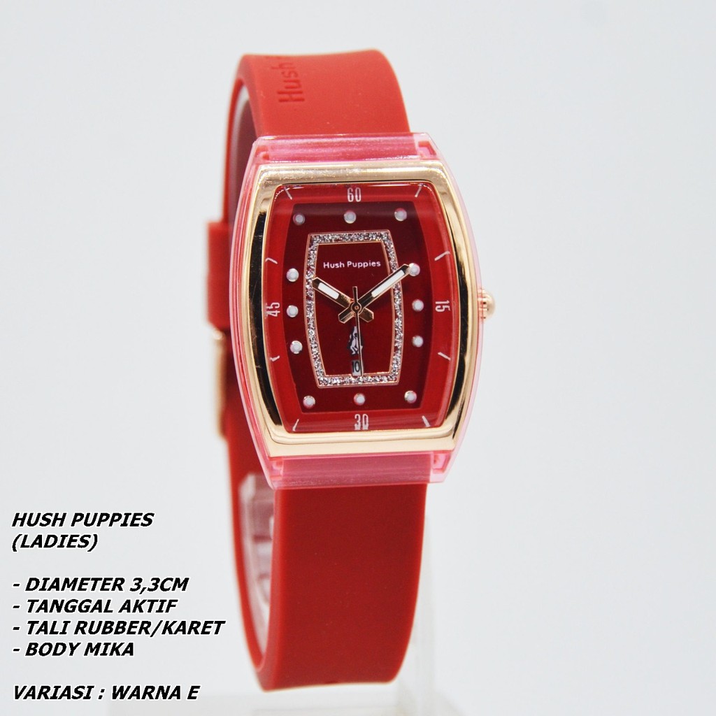 JAM TANGAN WANITA HUSH PUPPIES TALI RUBBER B0DY OVAL TANGGAL AKTIF