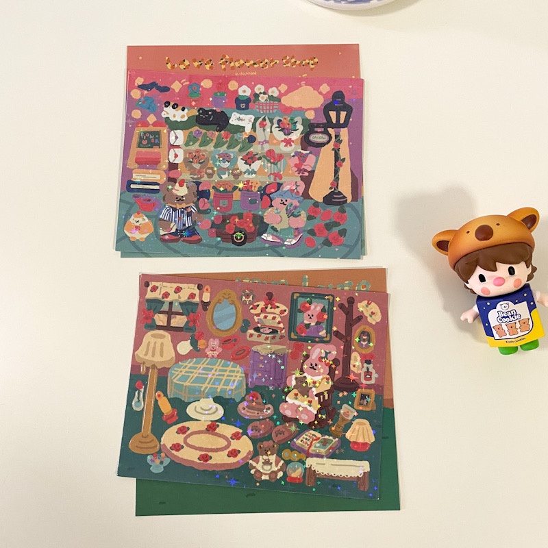 Ins retro bear rabbit laser sticker DIY hand account landscaping collage star chasing small Ka gooka decorative material