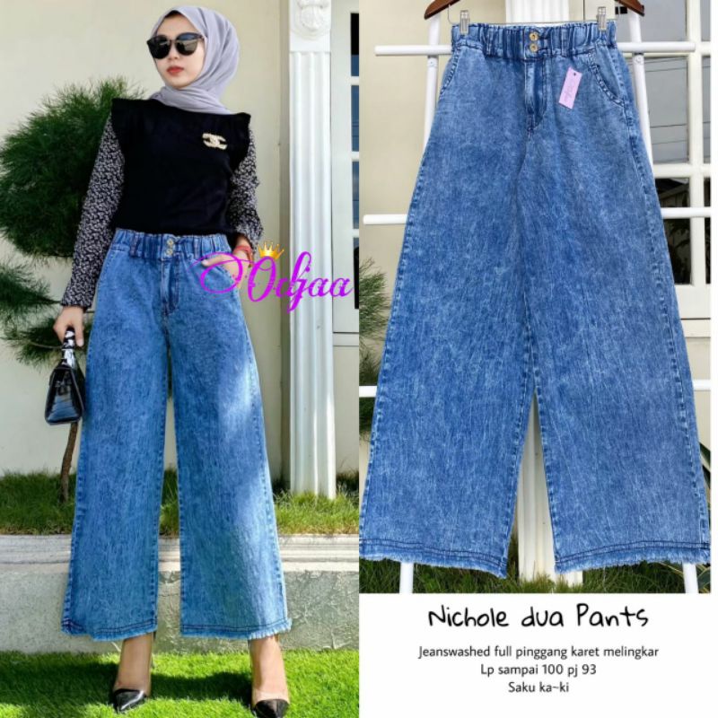 Nichole Celana Jeans Kulot Palazzo Rawis Kancing Depan
