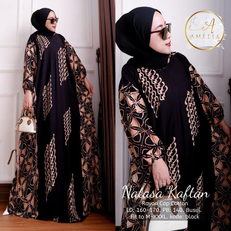 Kaftan Wanita - Natasa Kaftan Size Jumbo XXXXL Motif Sogan Zigzag by Batik AW Busui Resleting Lengan Panjang / Gamis Rayon Jumbo Kaftan Terbaru