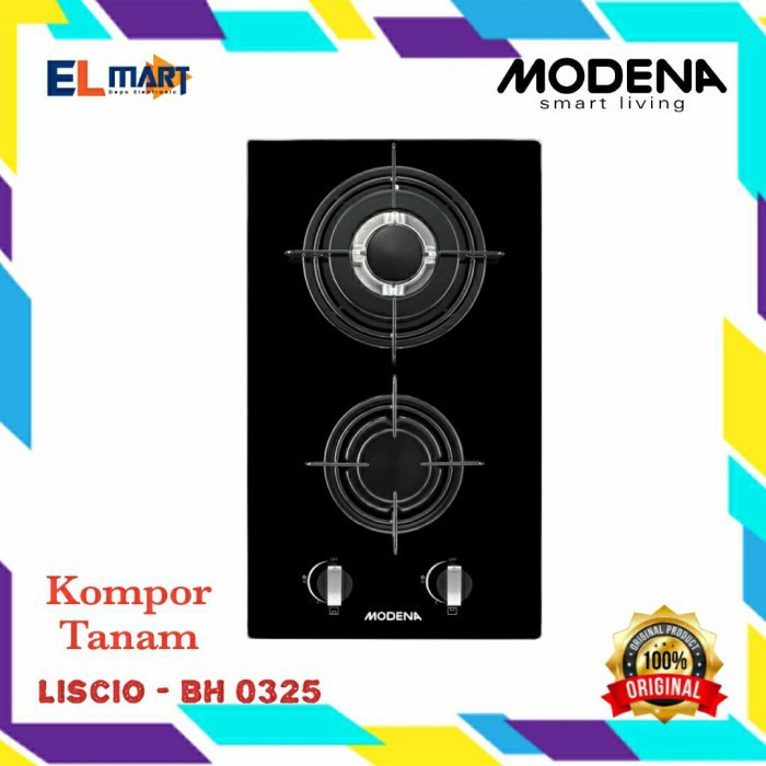 Modena 2 Tungku BH 0325 Gas Hob Liscio BH0325 Kompor Gas Tanam Kaca