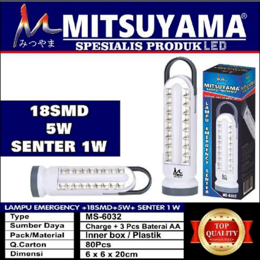 Barangunik2021 -Lampu Emergency 18 LED 5watt Senter Mitsuyama MS-6032