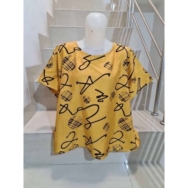 Blouse Brukat dan Kaos Bunga Import Jumbo XL-5XL-925 - 2 Kuning