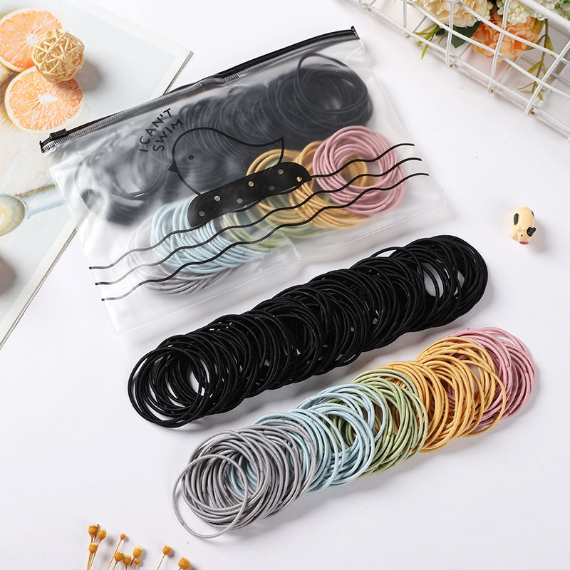 [ISI 50/100pcs] Ikat Rambut Korea Warna Warni Karet Elastis Korea Aksesoris Rambut + Pouch Aksesoris Rambut F01