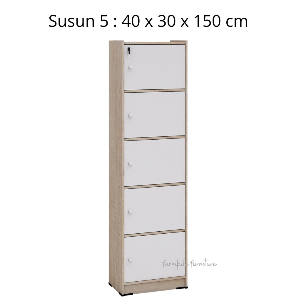 Lemari Rak Buku Serbaguna Susun 5 Kayu Dengan Kunci