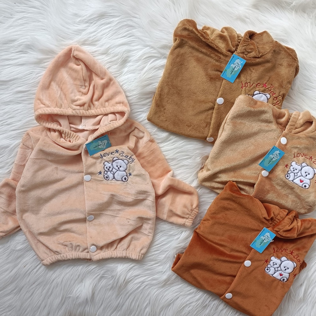 Jaket bayi kancing hoodie 3-12 bulan / jaket bayi lembut /jaket bayi halus