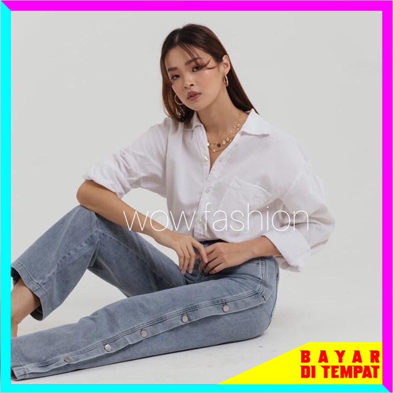 BEST KULOT JEANS HIGHWAIST WANITA KANCING SAMPING