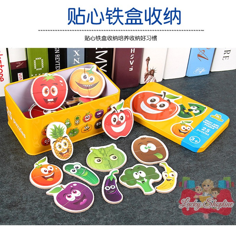 [BIG SALE] Mainan Edukasi Match &amp; Cognition Puzzle Card / Mencocokkan Mencari Pasangan Gambar Inggris Mandarin - Puzzle in Tin Box (1 box 24