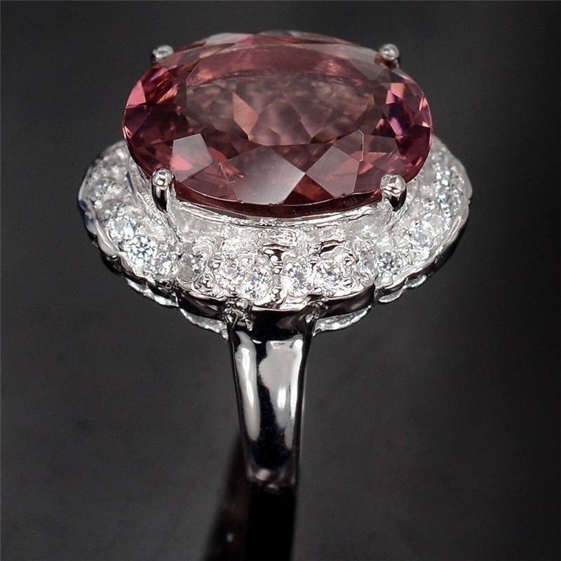 SeuSuk Women Exquisite Rubellite Tourmaline Diamond Solitaire Ring Wedding Ring