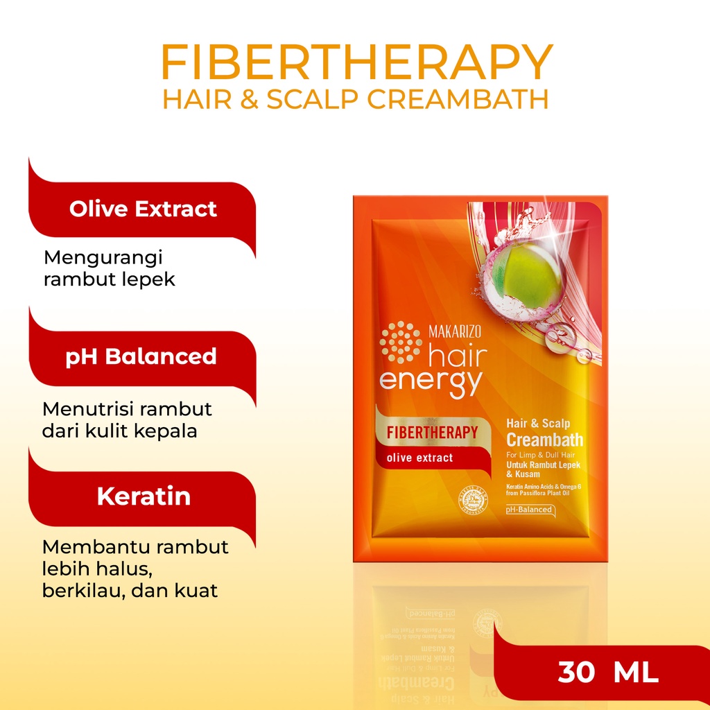 PAKET ISI 12 - Makarizo Hair Energy Fibertherapy Hair & Scalp Creambath Olive 30 mL u/ rambut lepek-1